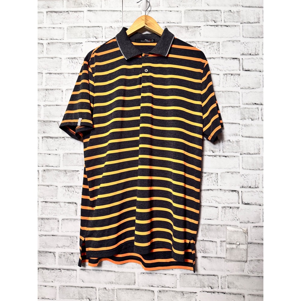 RLX Ralph Lauren Mens Large Performance Polo Shirt Striped Grey Orange Golf L